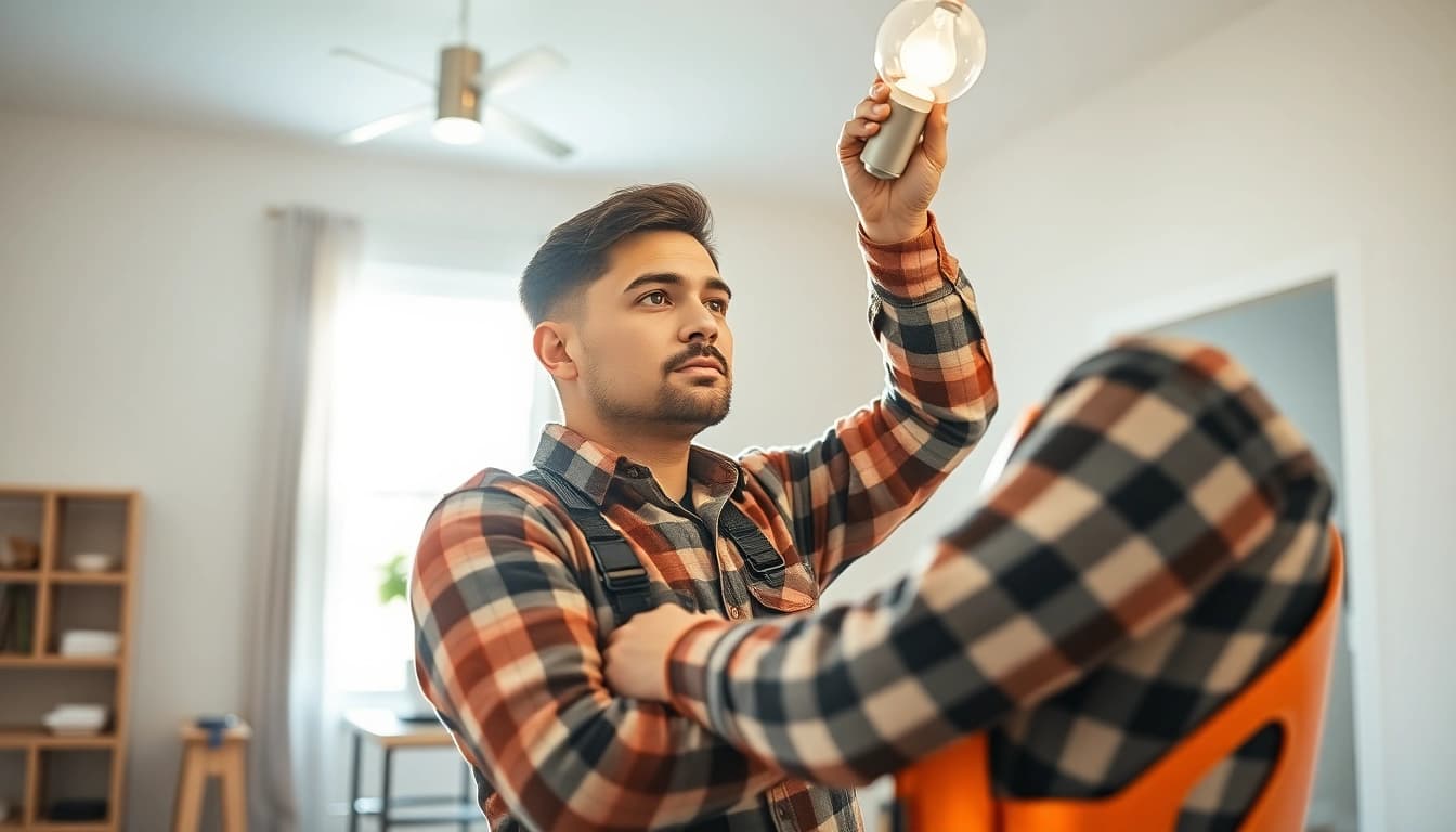 Electricians in Vancouver installing lighting fixtures in a modern home.