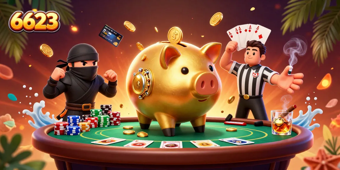 Experience the thrilling action of 6623 with a sumo wrestler, ninja, and referee at a vibrant casino scene.