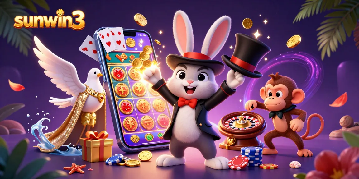 Experience exciting gameplay at sunwin3 as the cartoon magician rabbit conjures golden coins and thrilling casino elements.