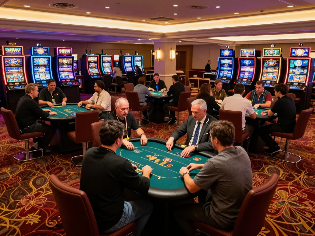 Excited players at 88VV engage in poker games surrounded by vibrant casino decor.