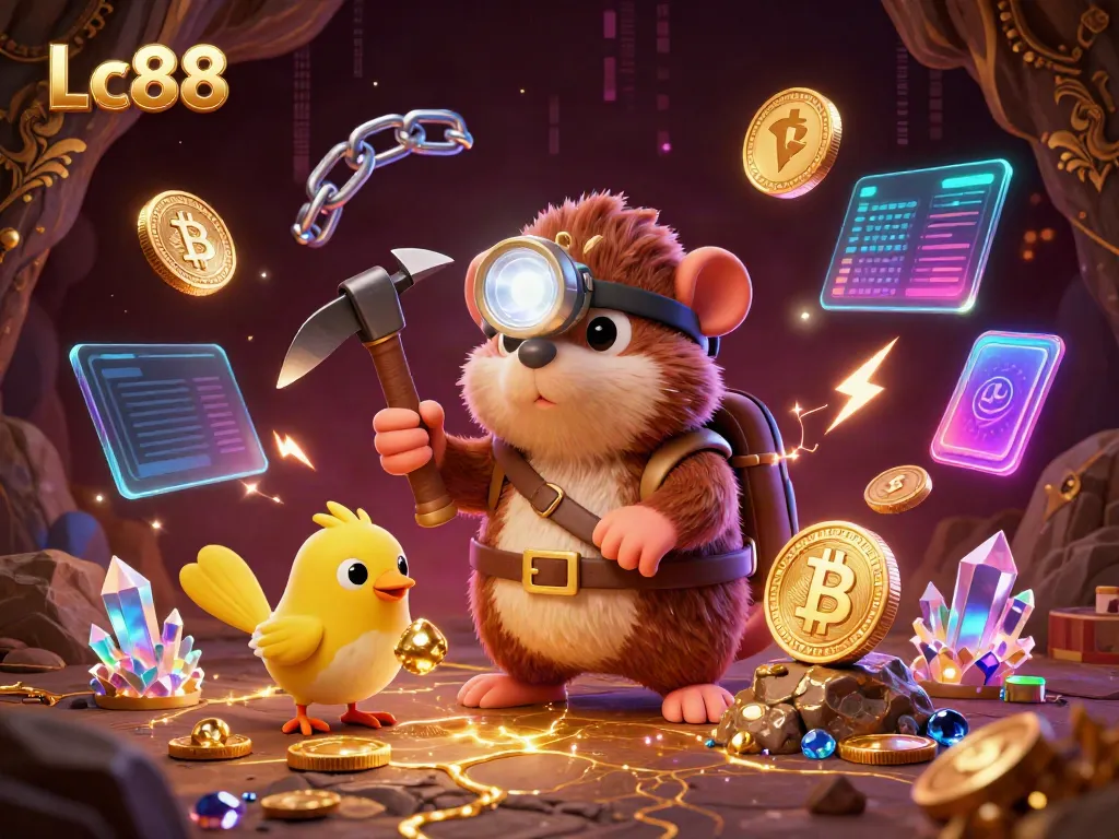 Engage with Lc88 casino excitement featuring a cartoon treasure hunter mole exploring a gem-filled cave