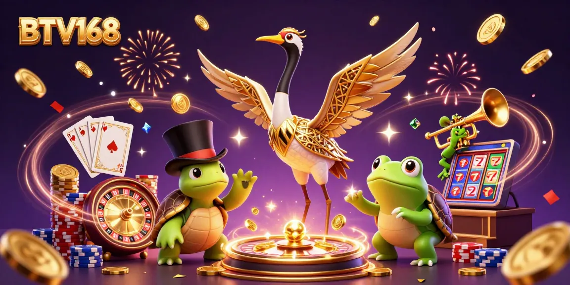 Spin and win with BTV168 in a vibrant 3D casino scene filled with exciting game elements.