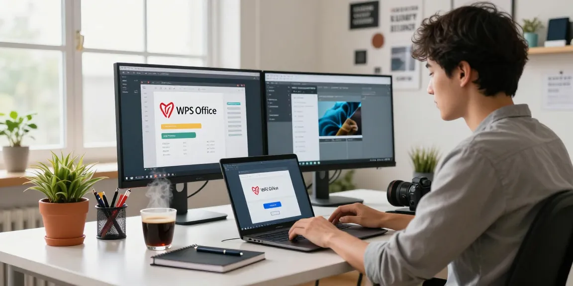 WPS Download in a modern home office with a young professional focused on productivity.