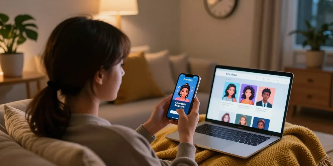 Chatting with CrushOn AI in a cozy living room, personalized interaction.