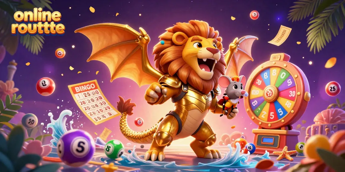 Engage in online roulette with a vibrant scene featuring dynamic game elements and a roaring chimera.