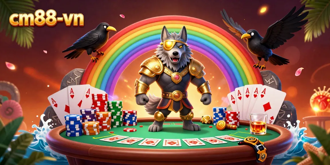 Experience thrilling gameplay in cm88-vn with Odin and ravens amid vibrant casino elements.