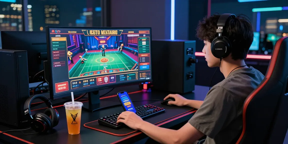 Engaged player at XX88 gaming setup with vibrant casino screens and energy drink.
