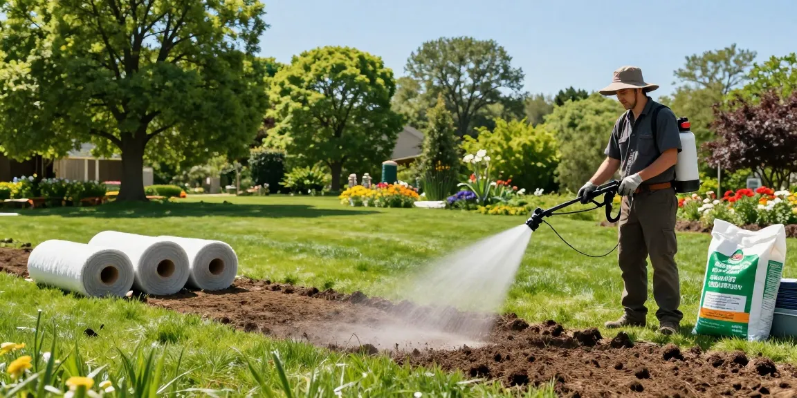 Hydroseeding Ottawa process in a green landscape with technician applying eco-friendly seed mixture.