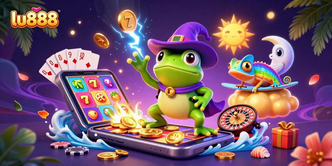 Win big with lu888 in this vibrant 3D illustration of a storm of coins and lucky symbols.