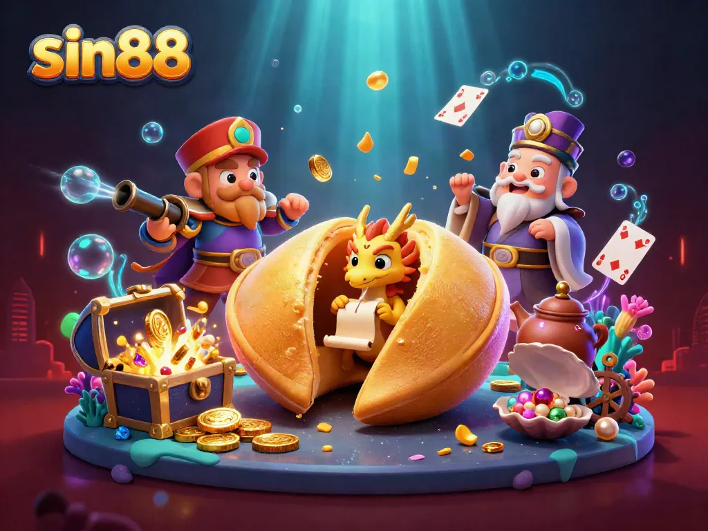 Engage with sin88 through an exciting scene of fortune cookies, dragons, and golden treasures.