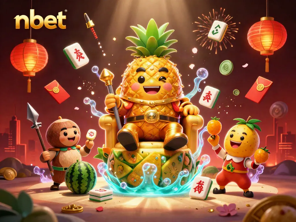 Experience thrilling nbet casino adventures with a royal pineapple king in an enchanting 3D scene.