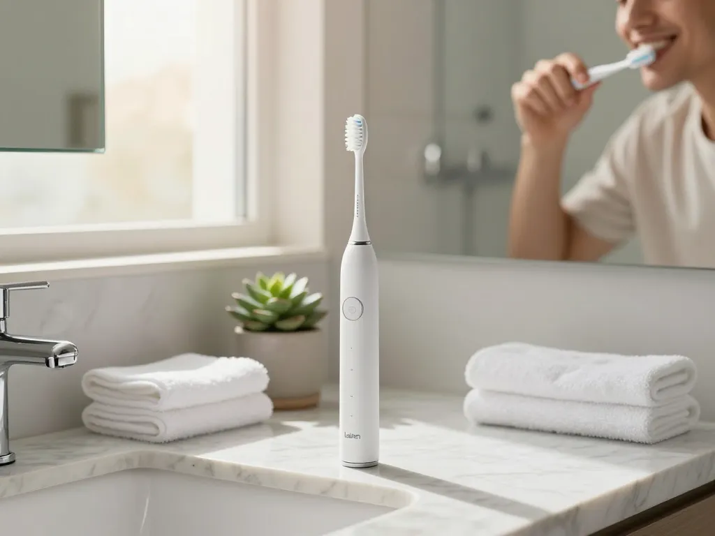 Brushing with Laifen electric toothbrush for effective oral care.