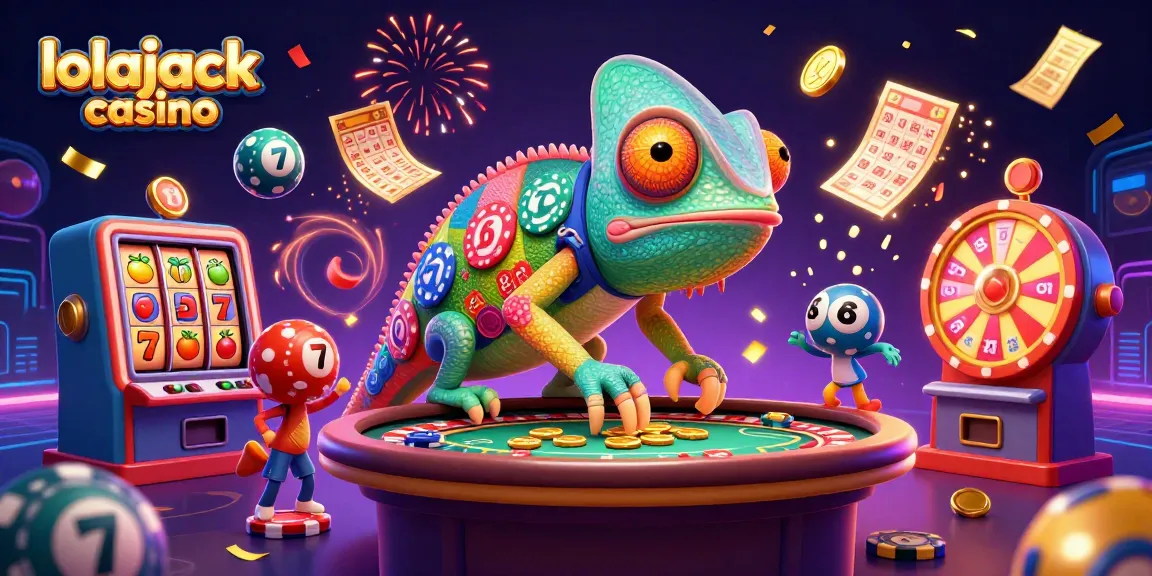 Experience the thrill of lolajack casino with vibrant slots and casino elements in a dynamic 3D scene.