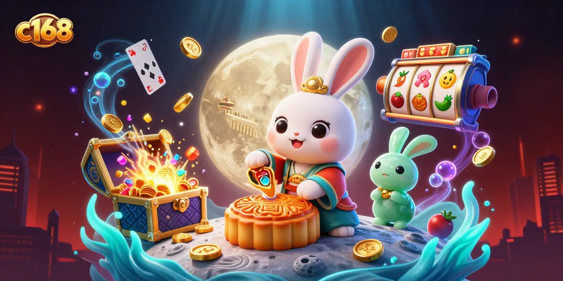 Join the c168 casino adventure with slots and golden mooncakes in a magical setting.