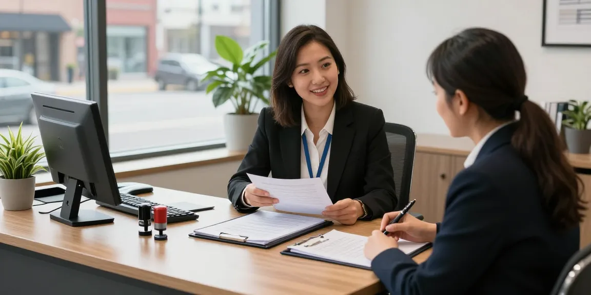 Brampton notary public assisting clients in a professional office setting with documents and legal tools.