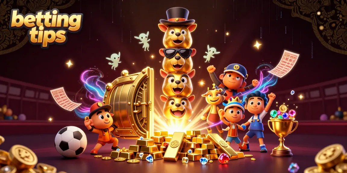 Betting tips and strategies illustrated by a dynamic scene with sports elements and a golden totem pole.