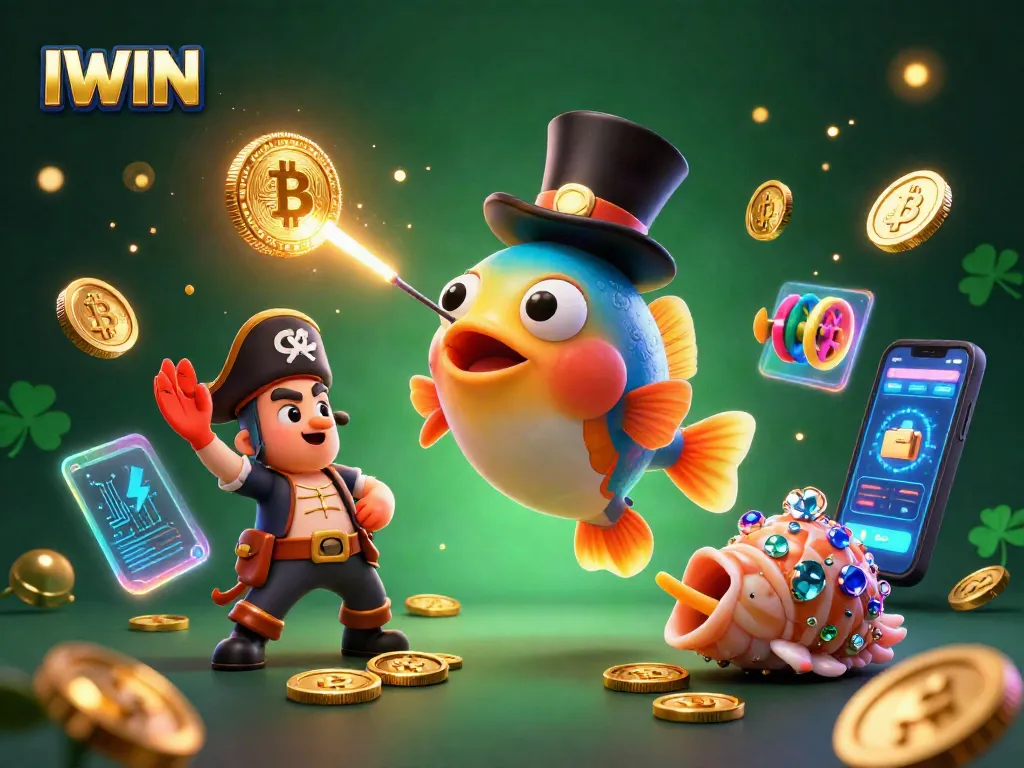 IWIN casino creativity sparks joy with characters attracting golden coins in an engaging design.