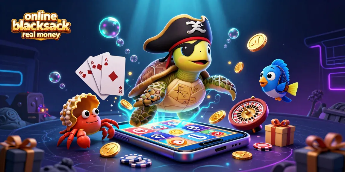 Play online blackjack real money with vibrant casino-themed underwater illustration.