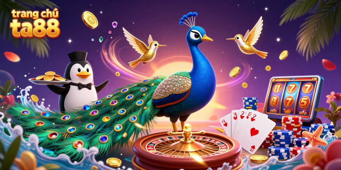 Engage in excitement at trang chủ ta88 with a vibrant casino scene featuring playful characters and thrilling game elements.