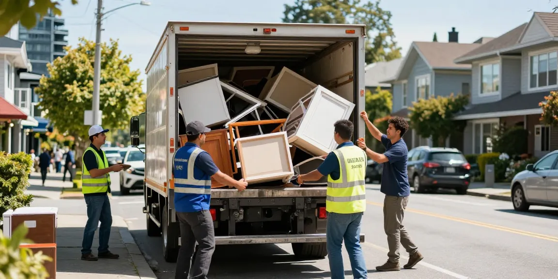 Affordable Junk Removal Vancouver team efficiently loading junk into truck in urban setting.