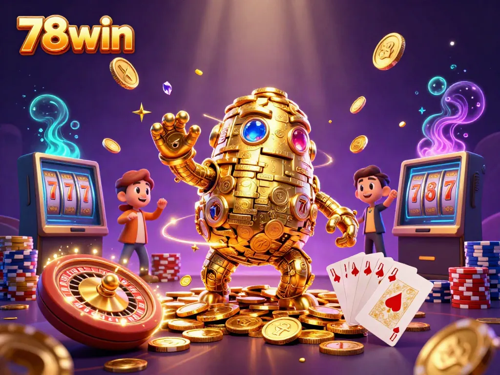 Experience the excitement of gameplay with the 78win ancient golden golem amidst jackpot symbols and casino elements.