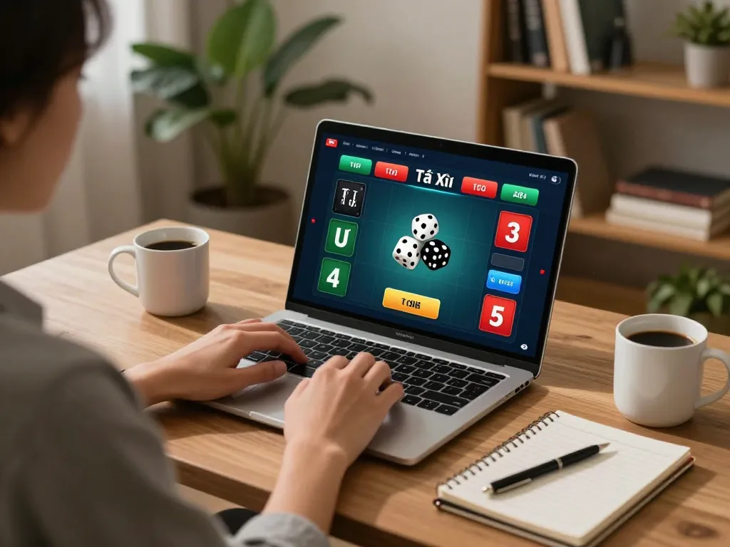 Engaged in Tài Xỉu online uy tín, person analyzing betting strategies on laptop at home.