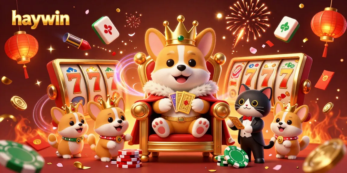 Experience the thrill of winning at haywin with vibrant slot games, surrounded by celebration and luck in this festive 3D scene.