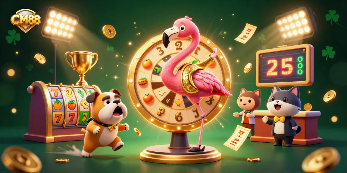 Experience CM88's vibrant casino excitement with spinning prize wheel and dynamic gaming elements.
