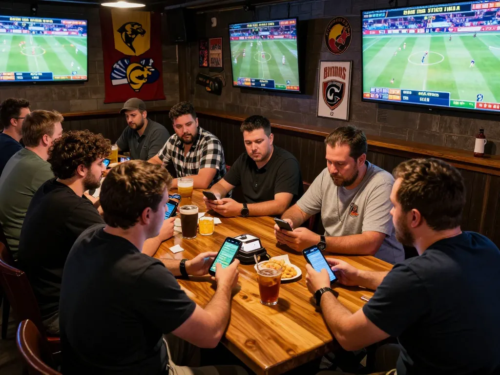 Engaged sports fans placing bets on their mobile devices at uu88 for game strategy.