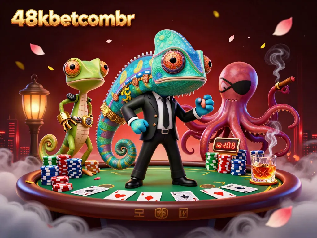 Engage in thrilling poker at 48xbetcombr with agents and poker chips in a dynamic scene.