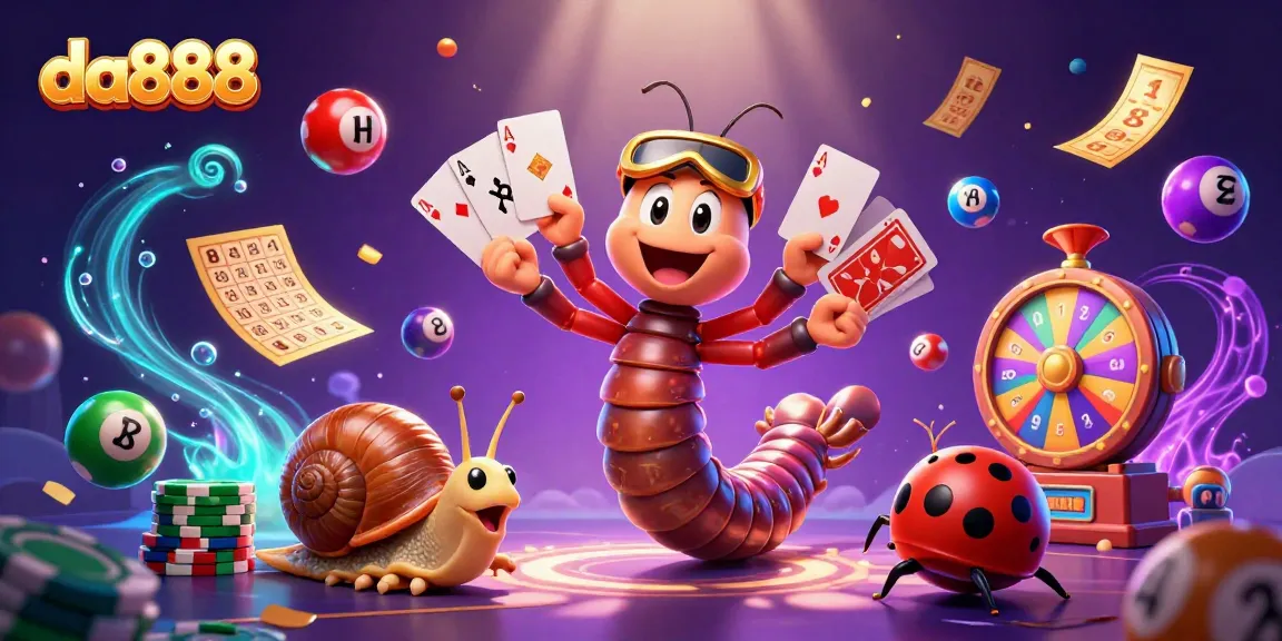 Join the excitement at da888 with colorful lottery elements and game characters.
