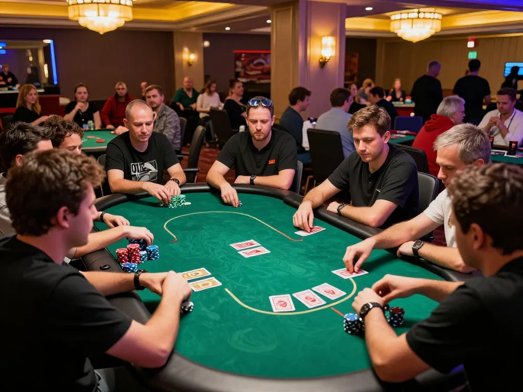 Players engaged in intense poker action at a vibrant casino table showcasing game bài đổi thưởng uy tín.