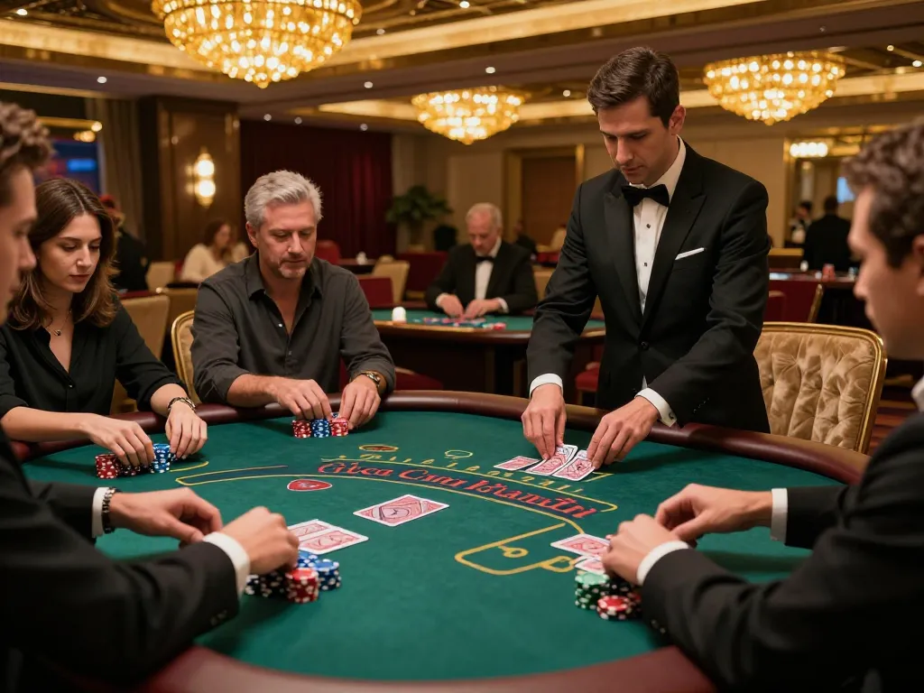 Experience the excitement of vb88game at a plush blackjack table in an upscale casino.