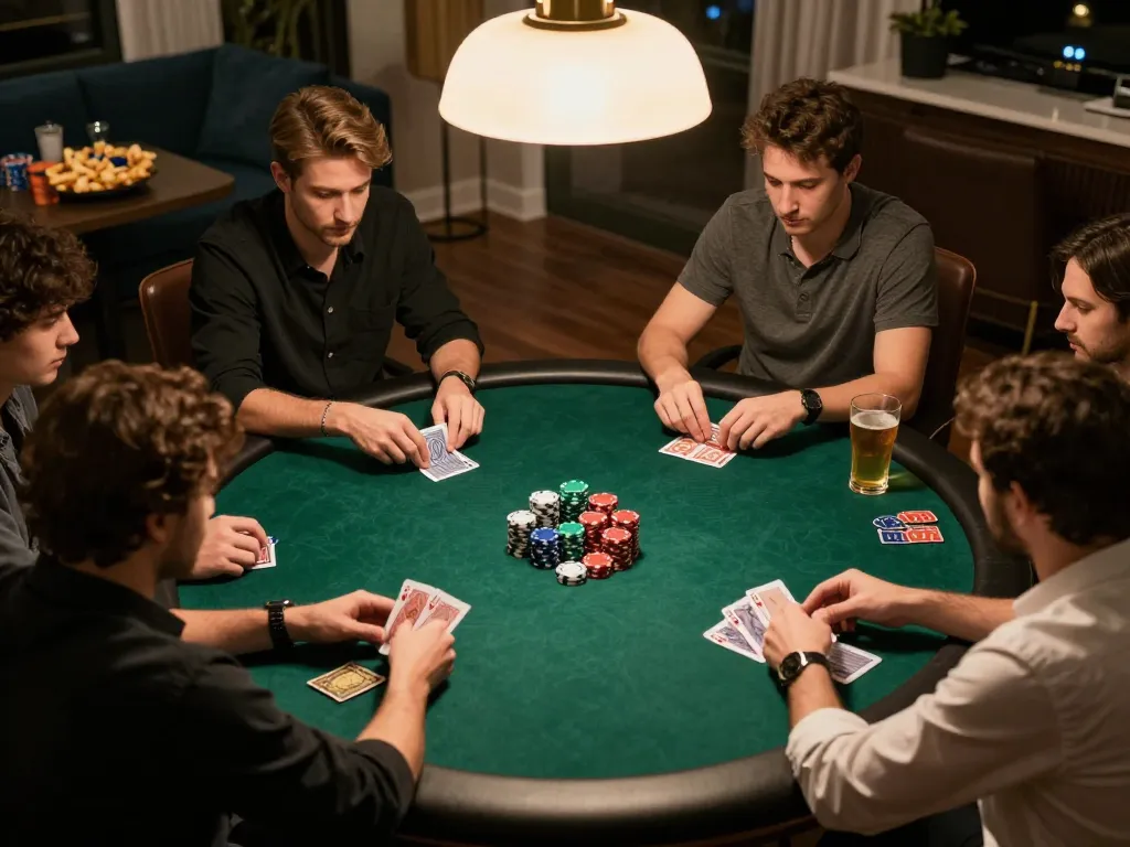 Players engaged around the poker table during a thrilling home game session at 888b.