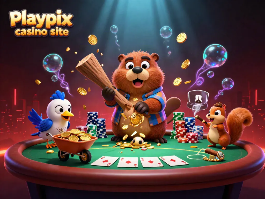 Experience the excitement of the Playpix casino site with vibrant, animated characters and dynamic casino elements.
