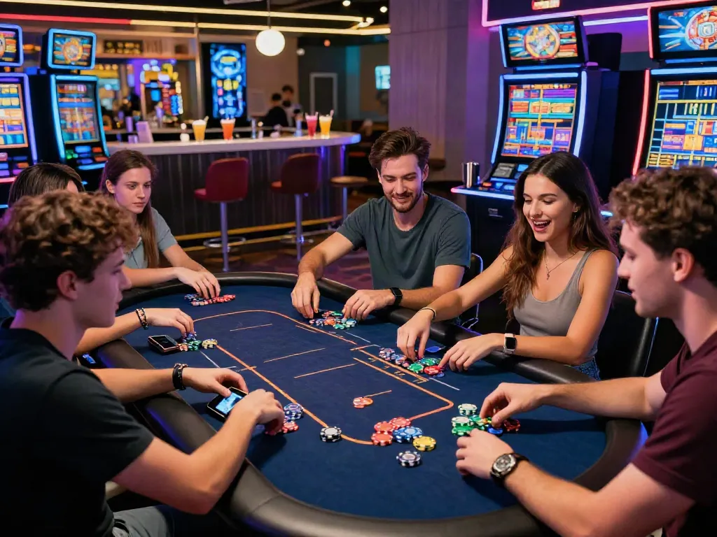 Engaging scene at Streek Crypto Casino Canada with diverse players enjoying modern gaming experiences.