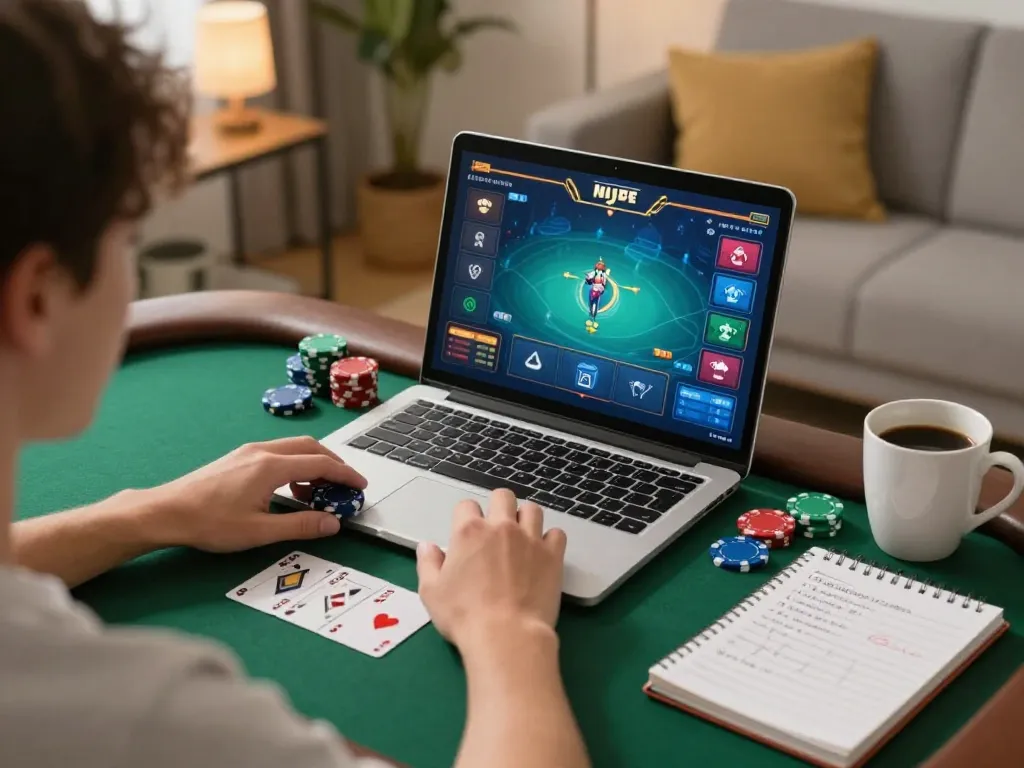 Engaging online poker gameplay at home with xin88, showcasing vibrant game interface and strategic interaction.