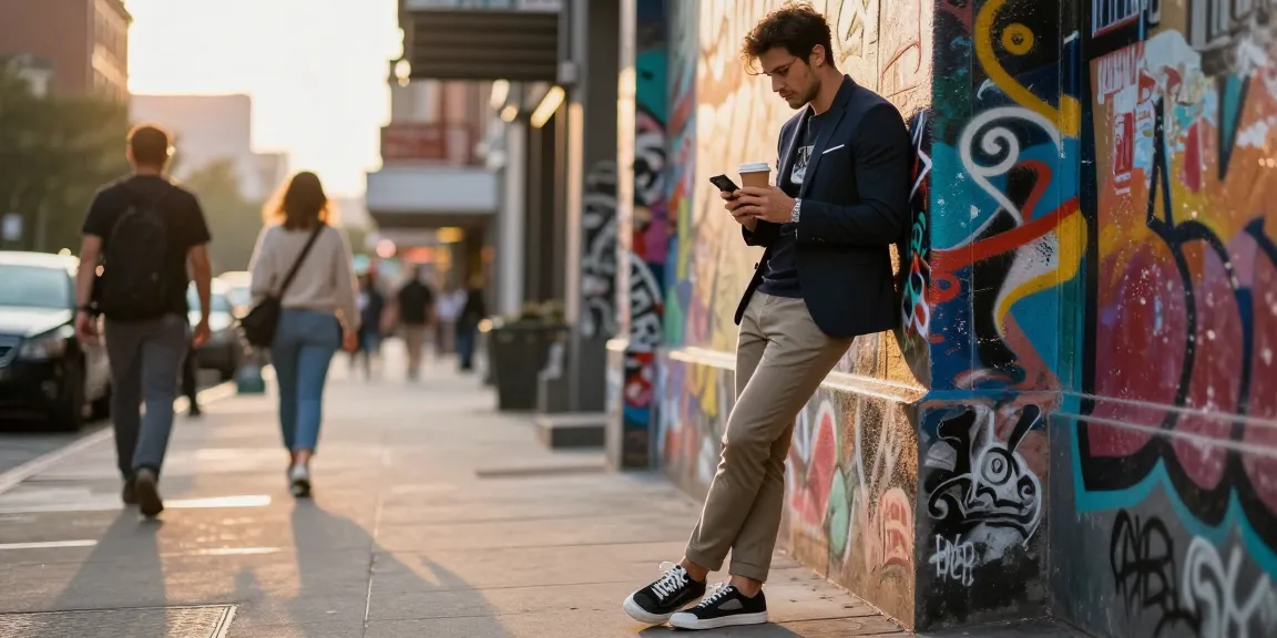 Stylish man showcasing contemporary men's fashion in urban setting, blending modern styles and street culture.