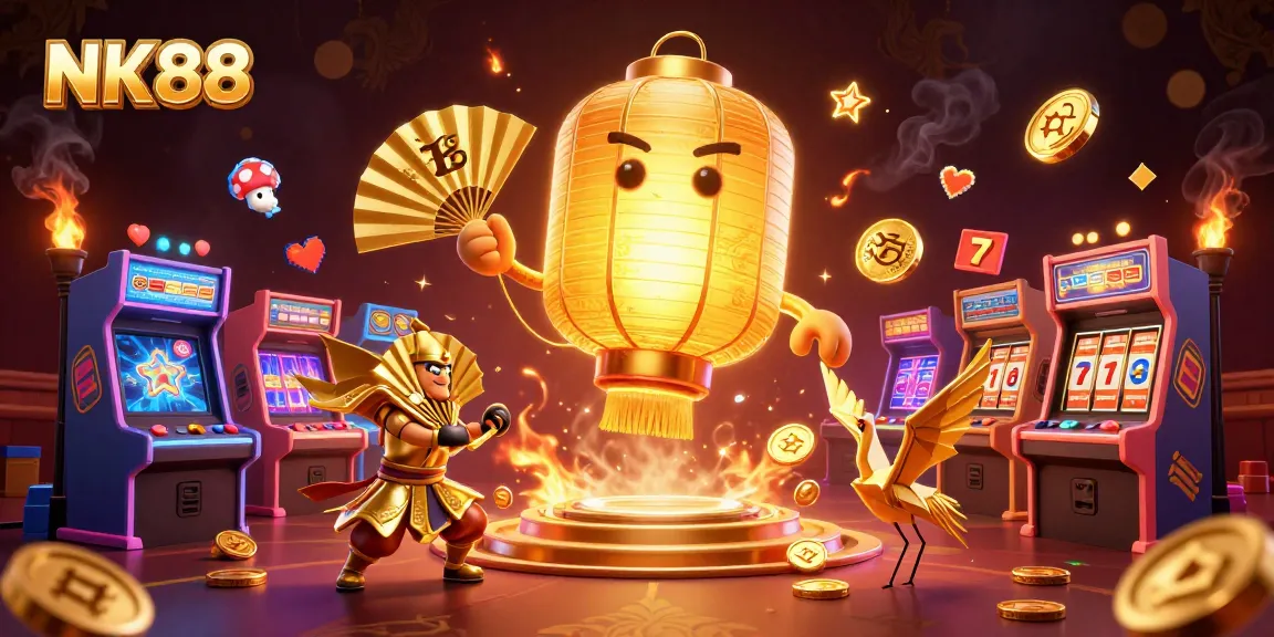 Experience the vibrant energy of NK88's casino with glowing characters and dynamic gaming elements.
