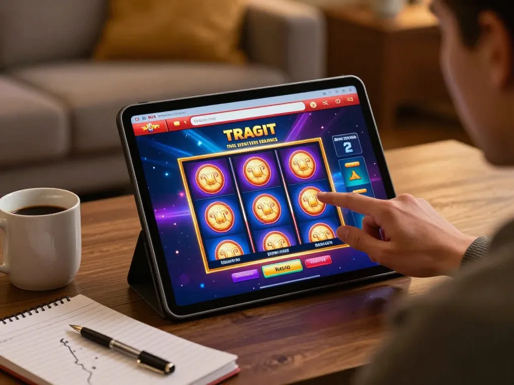 Engaging online casino gameplay at nhà cái max88, showcasing vibrant slots on tablet.