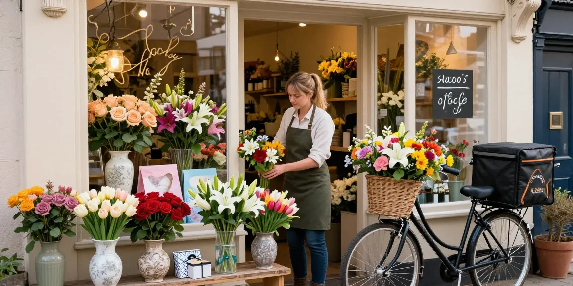 Flower delivery Devon service displaying vibrant floral arrangements in a charming florist shop.