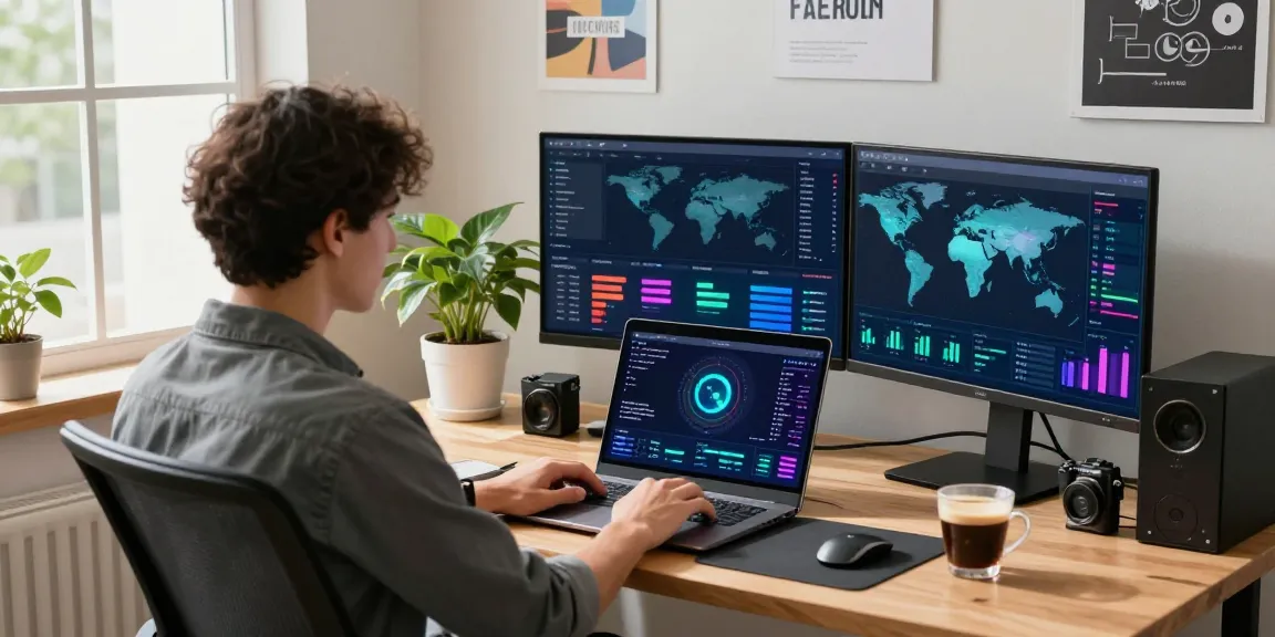 快连 software user analyzing high-speed internet performance in a modern home office.