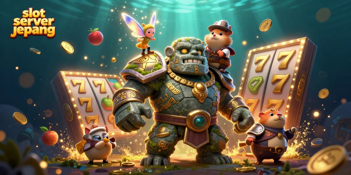 Experience the thrill of slot server jepang with vibrant golems and fantasy elements spinning reels.
