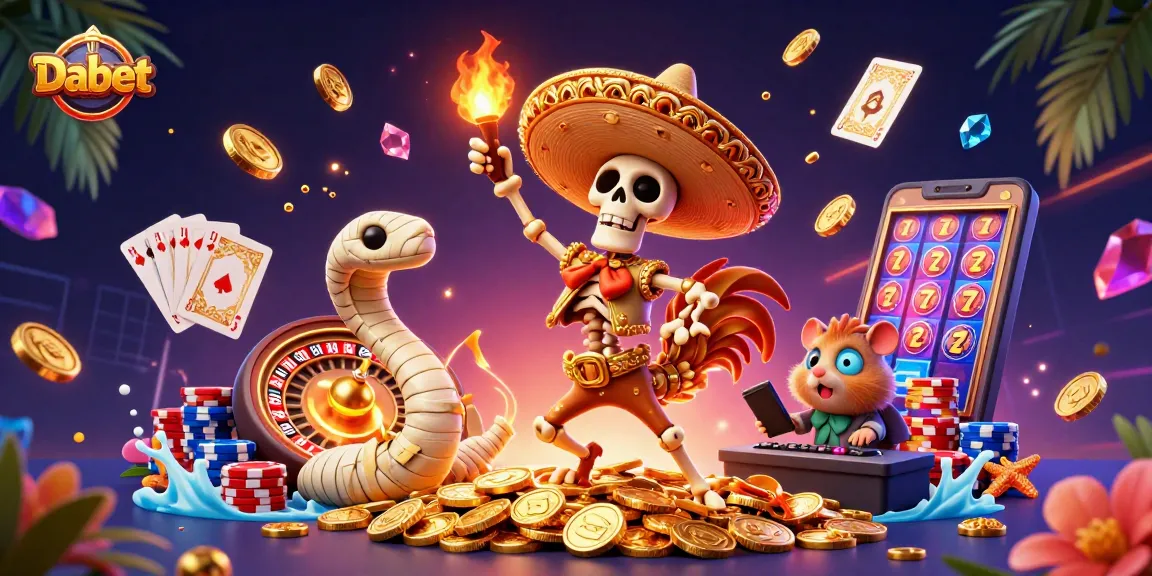 Dabet engages in exciting gameplay with a lively scene of a skeleton mariachi rooster dancing on coins.