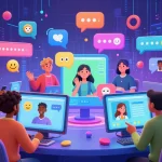 Engaging visual of a vibrant adult-themed digital chat scene depicting porn chat ai interactions.
