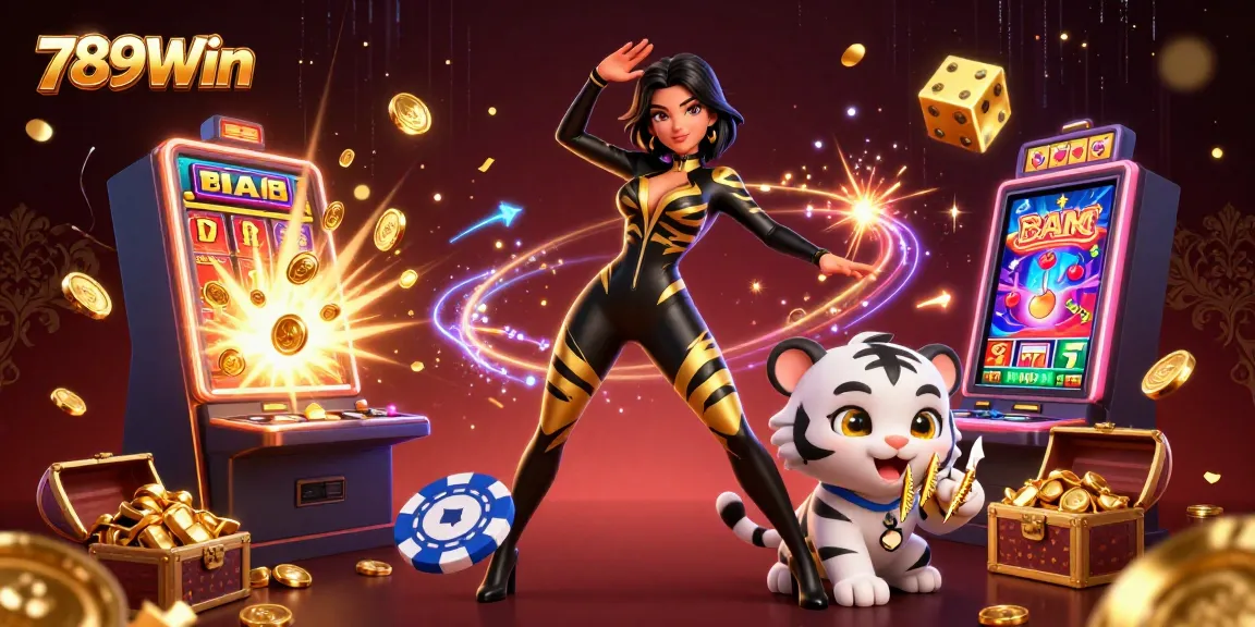 Experience the thrill of 789Win with colorful slots, a playful tiger, and an exciting casino atmosphere.