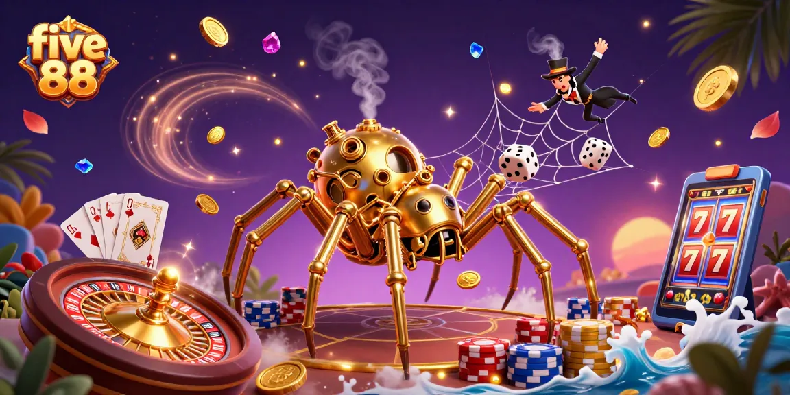 Engage with five 88 while winning big at this thrilling casino scene featuring steampunk spider and Victorian fly.