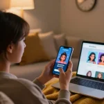 Chatting with CrushOn AI in a cozy living room, personalized interaction.