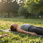 Ministry of Cannabis CBD oil used in a serene outdoor yoga session, highlighting natural wellness and relaxation.